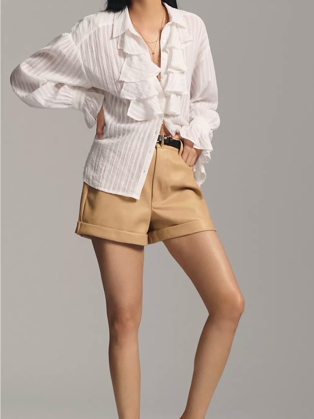 Anthropologie Ruffled white striped blouse button down